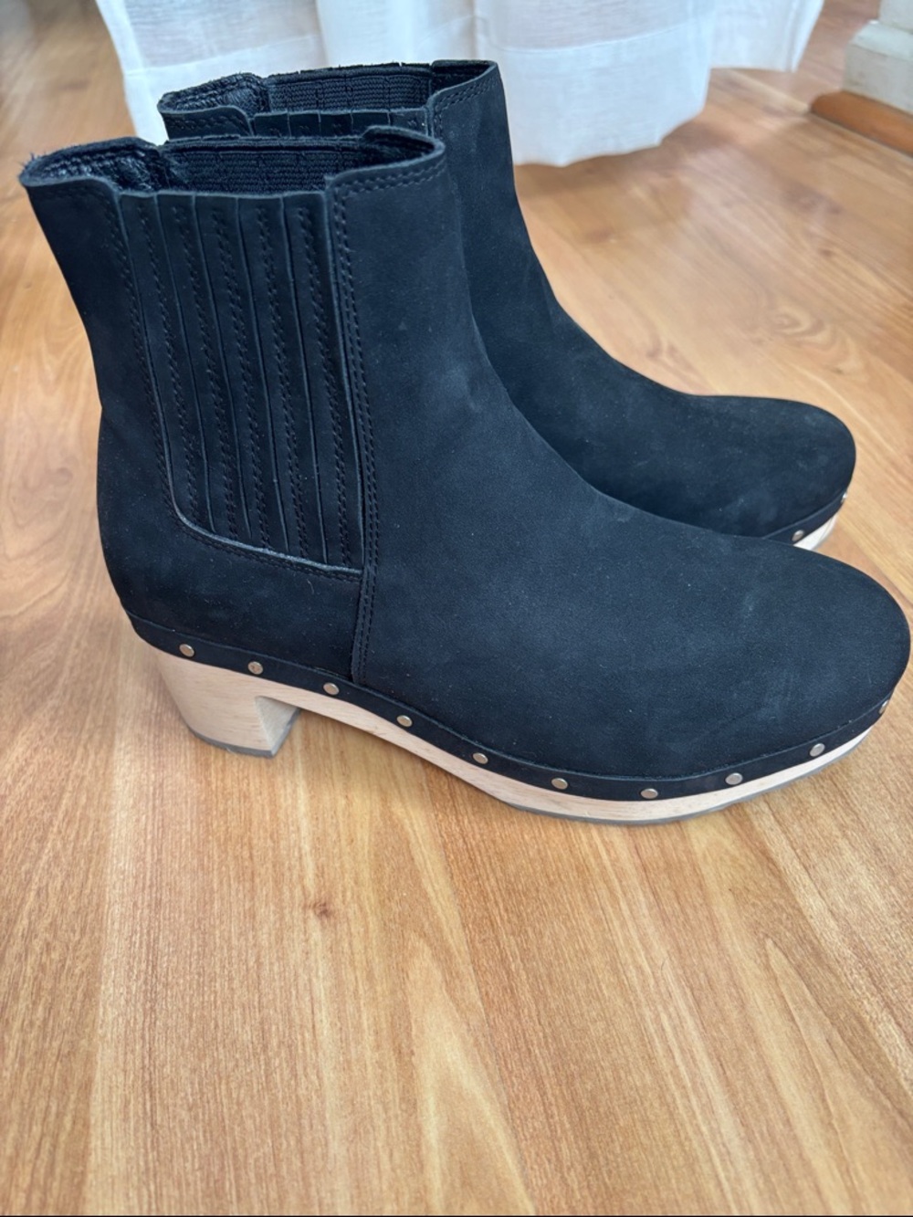 Loft Black Suede Women's Ankle Boot with Studded Wood Heel brand new